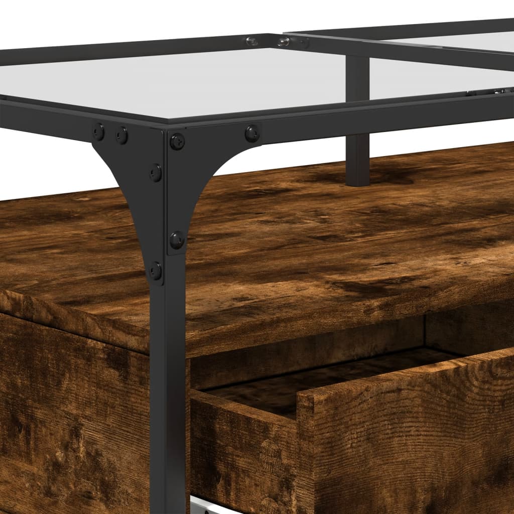 Table basse avec dessus en verre chêne fumé 98,5x50x45 cm acier - XIOS