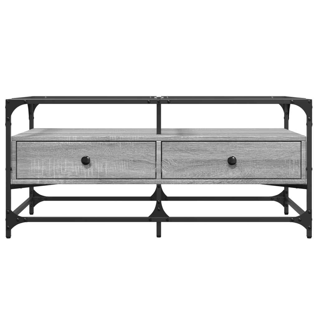 Table basse avec dessus en verre sonoma gris 98,5x50x45cm acier - XIOS