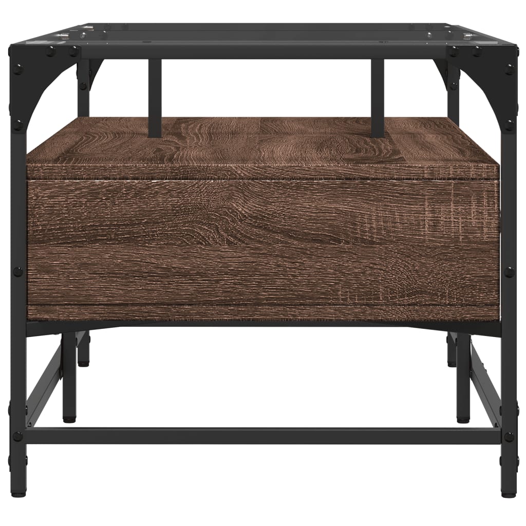 Table basse et dessus en verre chêne marron 98,5x50x45 cm acier - XIOS