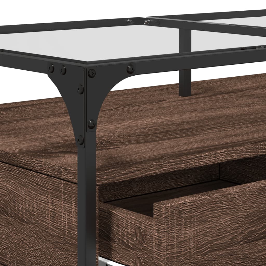 Table basse et dessus en verre chêne marron 98,5x50x45 cm acier - XIOS