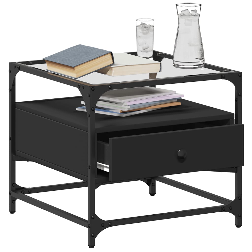 Table basse avec dessus en verre noir 50x50x45 cm acier - XIOS