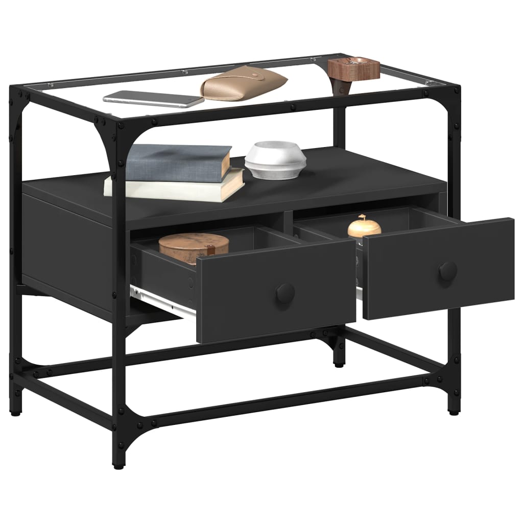 Meuble TV et dessus en verre noir 60x35x51 cm bois d'ingénierie - XIOS