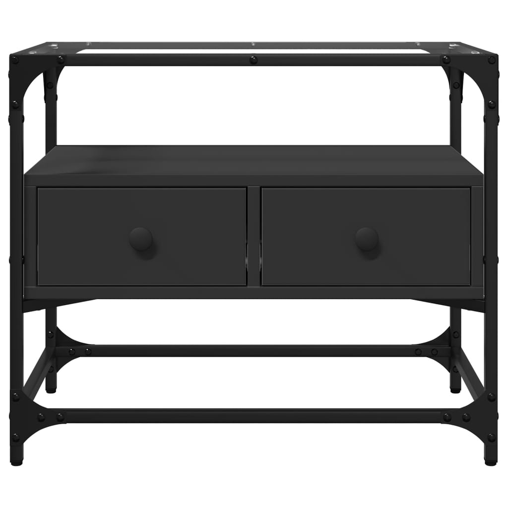 Meuble TV et dessus en verre noir 60x35x51 cm bois d'ingénierie - XIOS