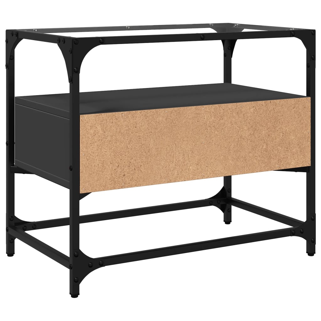 Meuble TV et dessus en verre noir 60x35x51 cm bois d'ingénierie - XIOS