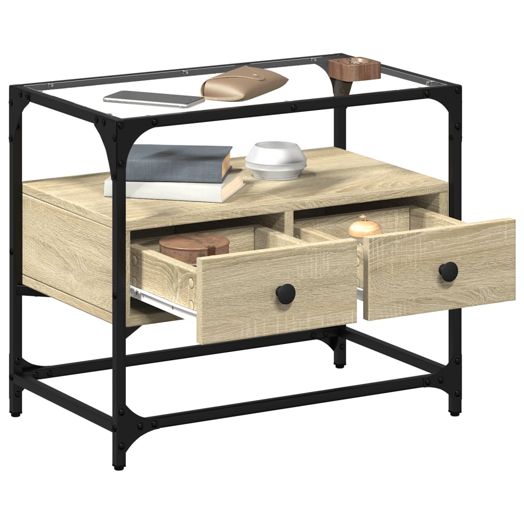 Meuble TV avec dessus en verre chêne sonoma bois d'ingénierie - XIOS