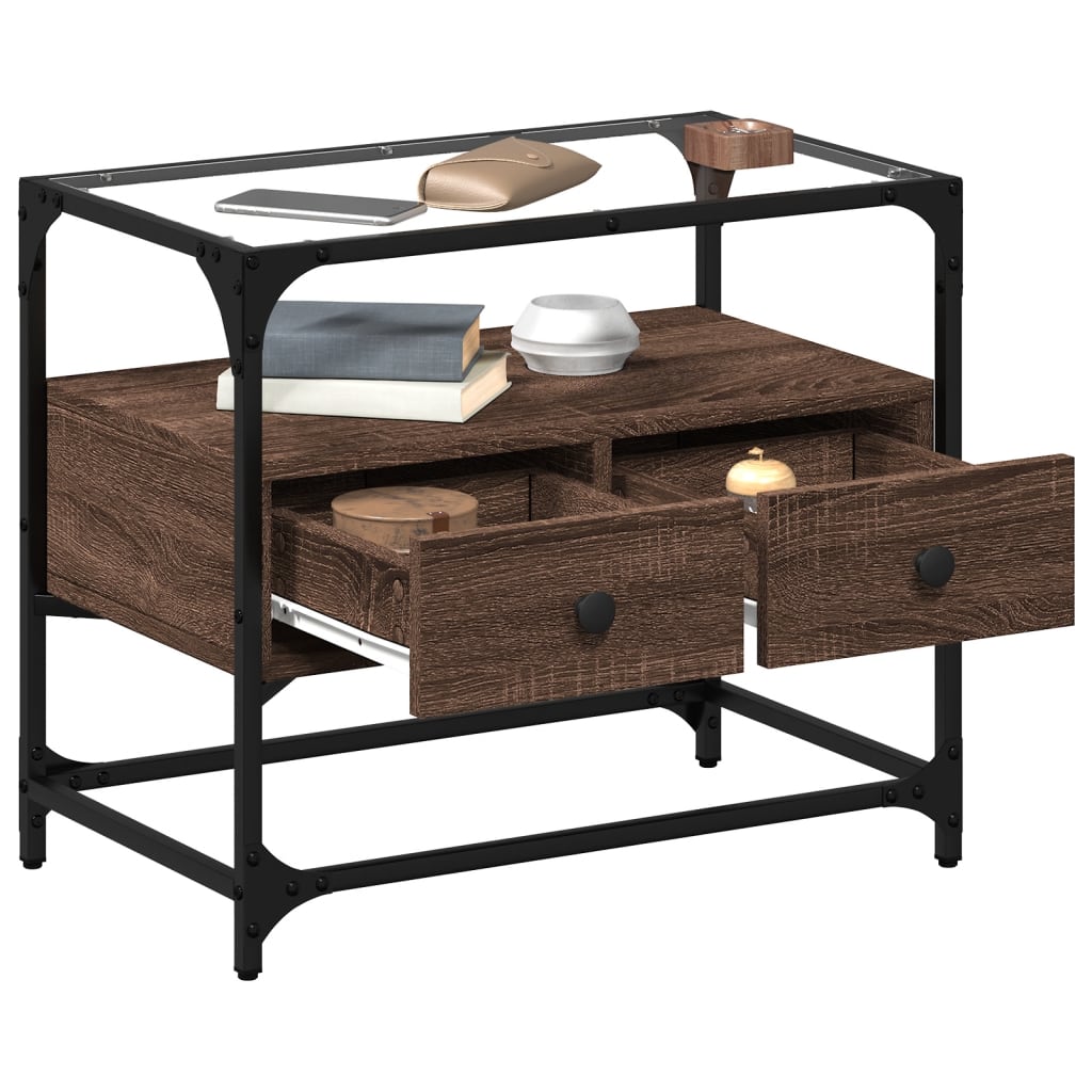 Meuble TV avec dessus en verre chêne marron bois d'ingénierie - XIOS