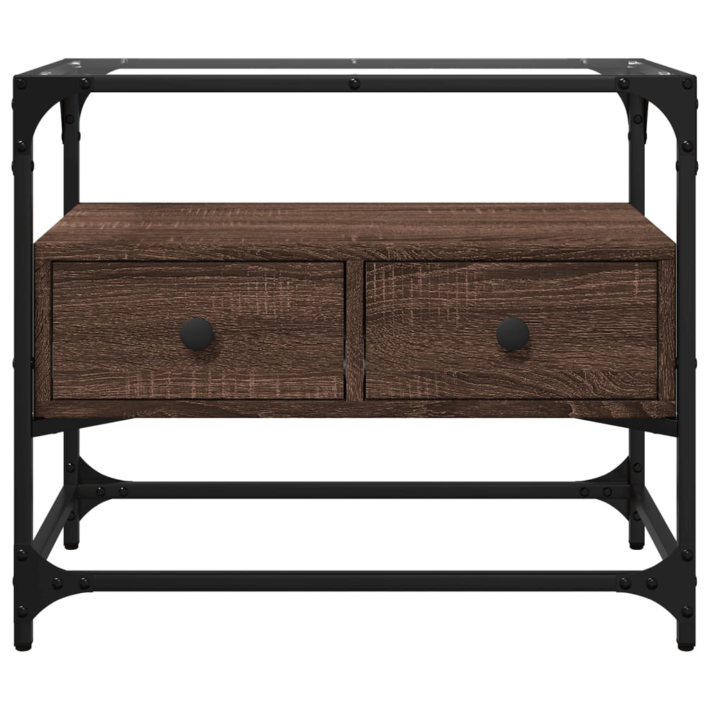 Meuble TV avec dessus en verre chêne marron bois d'ingénierie - XIOS