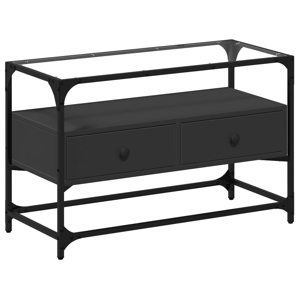 Meuble TV et dessus en verre noir 80x35x51 cm bois d'ingénierie - XIOS