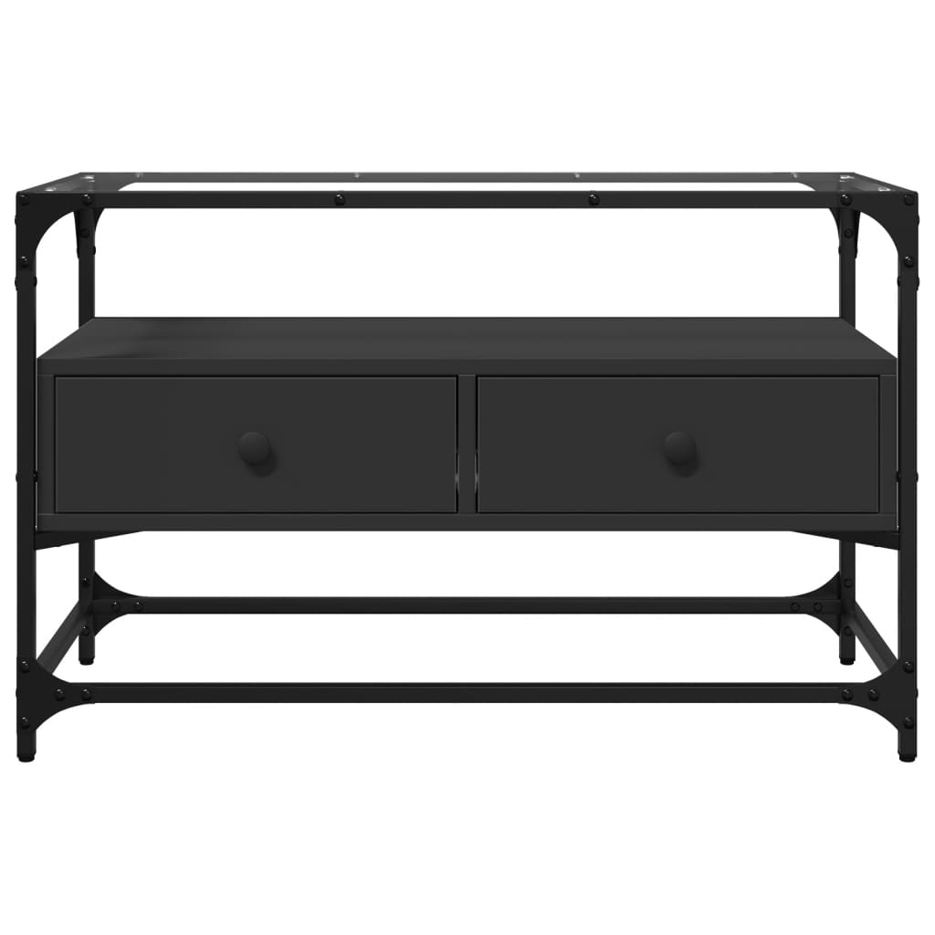 Meuble TV et dessus en verre noir 80x35x51 cm bois d'ingénierie - XIOS