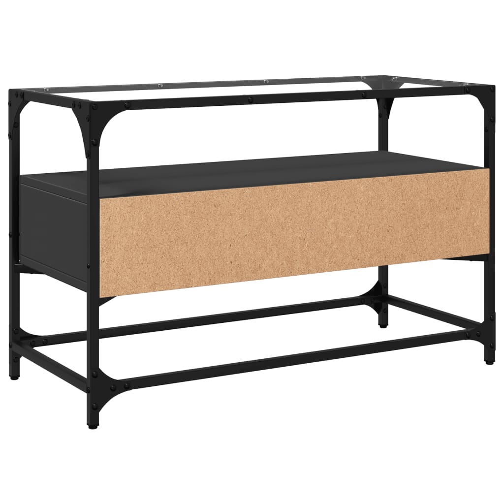 Meuble TV et dessus en verre noir 80x35x51 cm bois d'ingénierie - XIOS