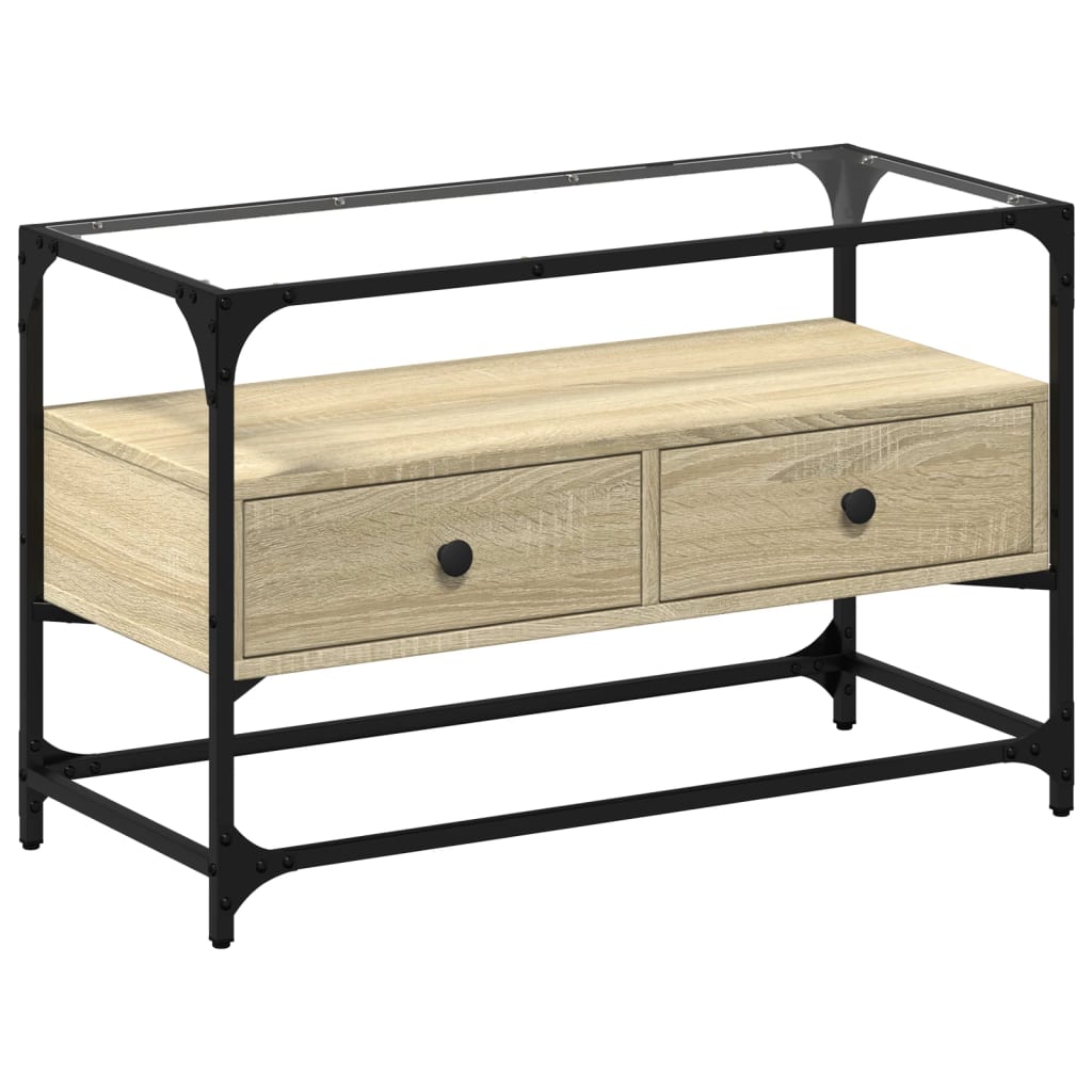Meuble TV avec dessus en verre chêne sonoma bois d'ingénierie - XIOS