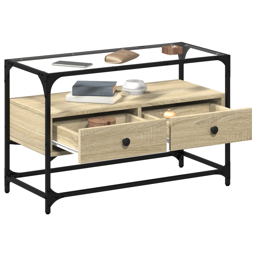 Meuble TV avec dessus en verre chêne sonoma bois d'ingénierie - XIOS