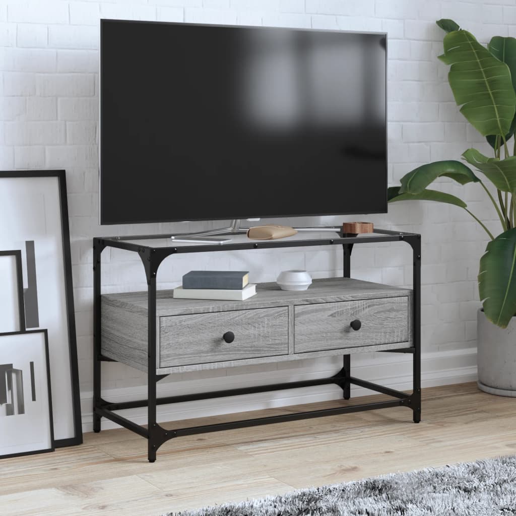 Meuble TV avec dessus en verre sonoma gris bois d'ingénierie - XIOS