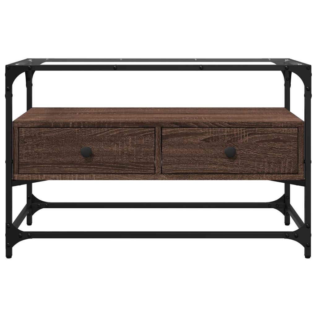 Meuble TV avec dessus en verre chêne marron bois d'ingénierie - XIOS