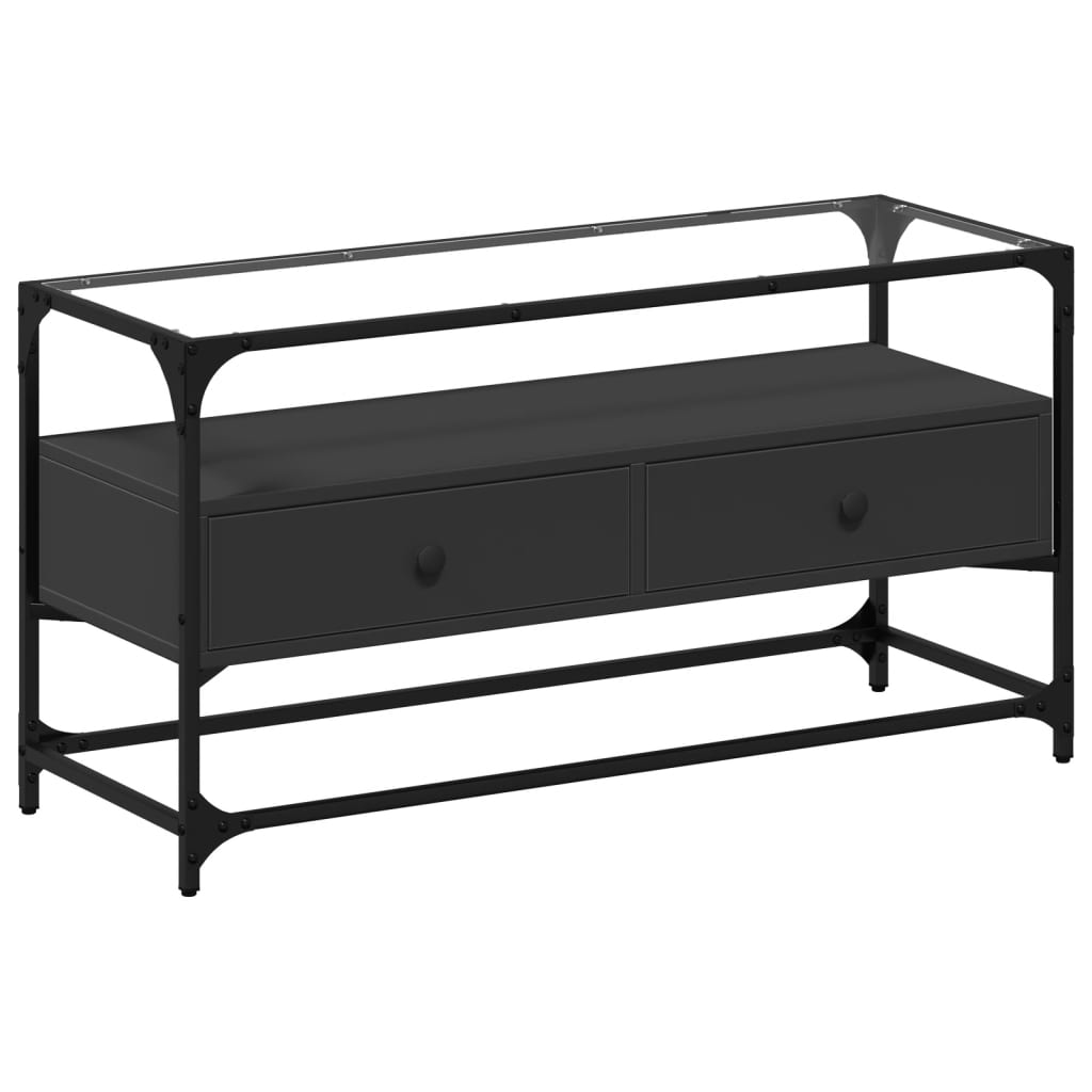 Meuble TV et dessus en verre noir 80x35x51 cm bois d'ingénierie - XIOS