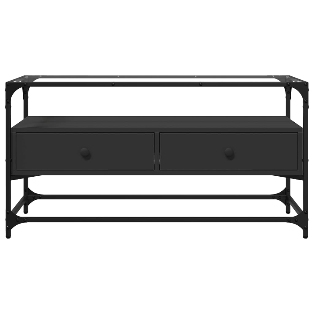 Meuble TV et dessus en verre noir 80x35x51 cm bois d'ingénierie - XIOS