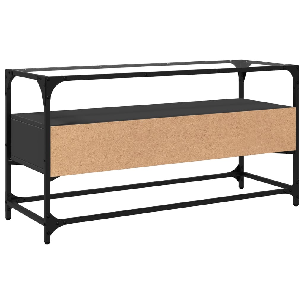 Meuble TV et dessus en verre noir 80x35x51 cm bois d'ingénierie - XIOS