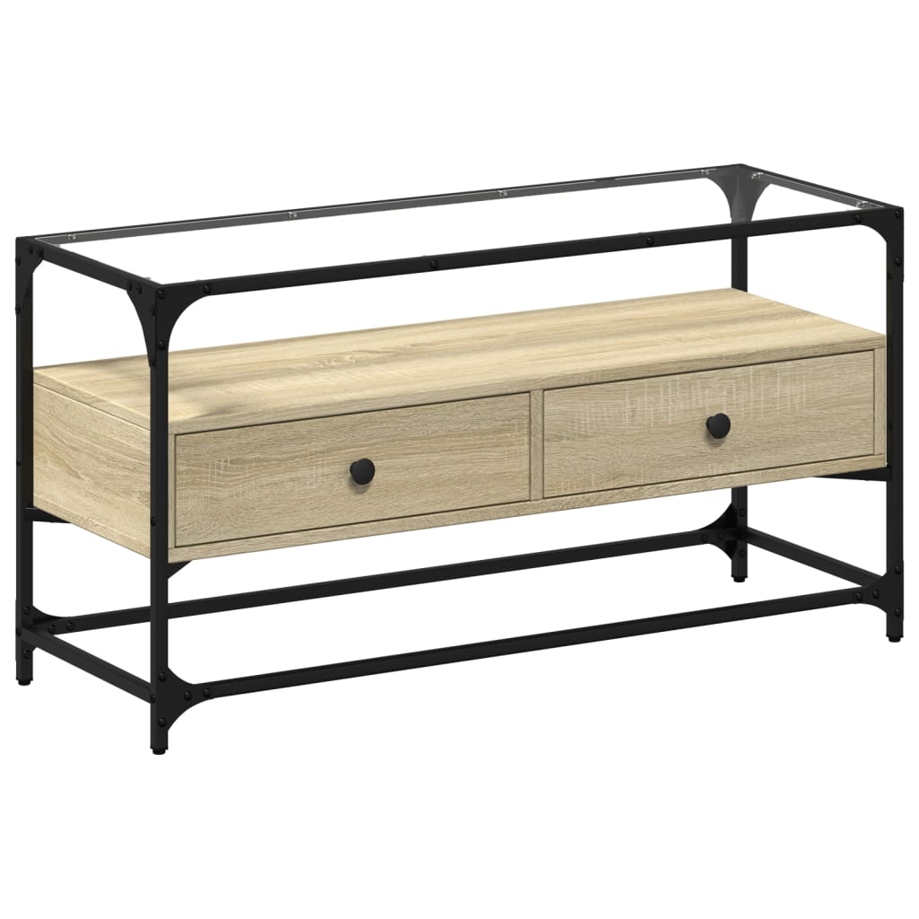 Meuble TV avec dessus en verre chêne sonoma bois d'ingénierie - XIOS