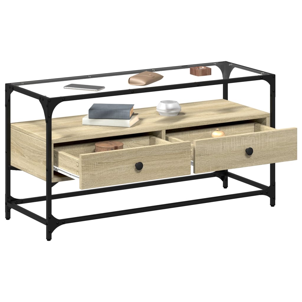 Meuble TV avec dessus en verre chêne sonoma bois d'ingénierie - XIOS