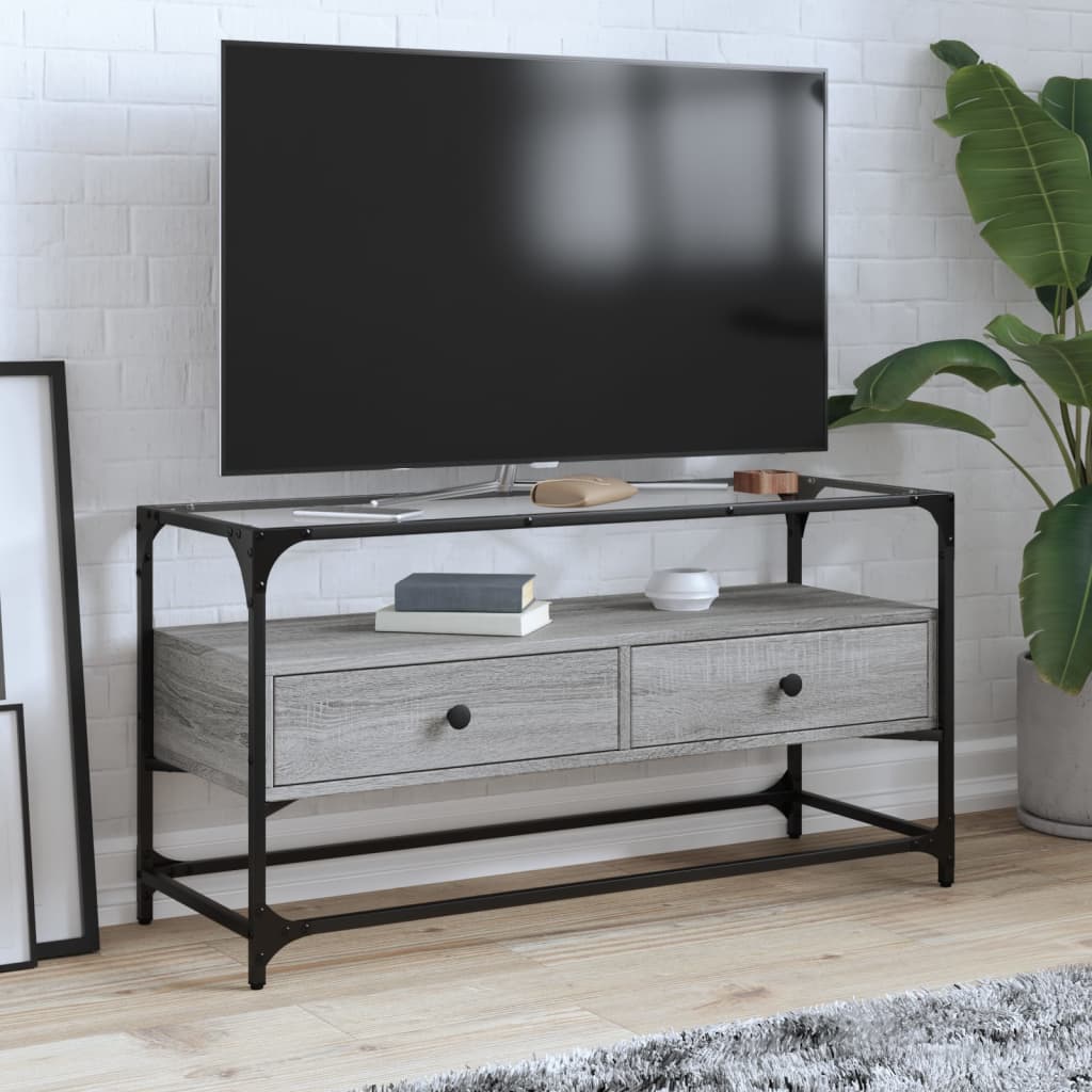 Meuble TV avec dessus en verre sonoma gris bois d'ingénierie - XIOS