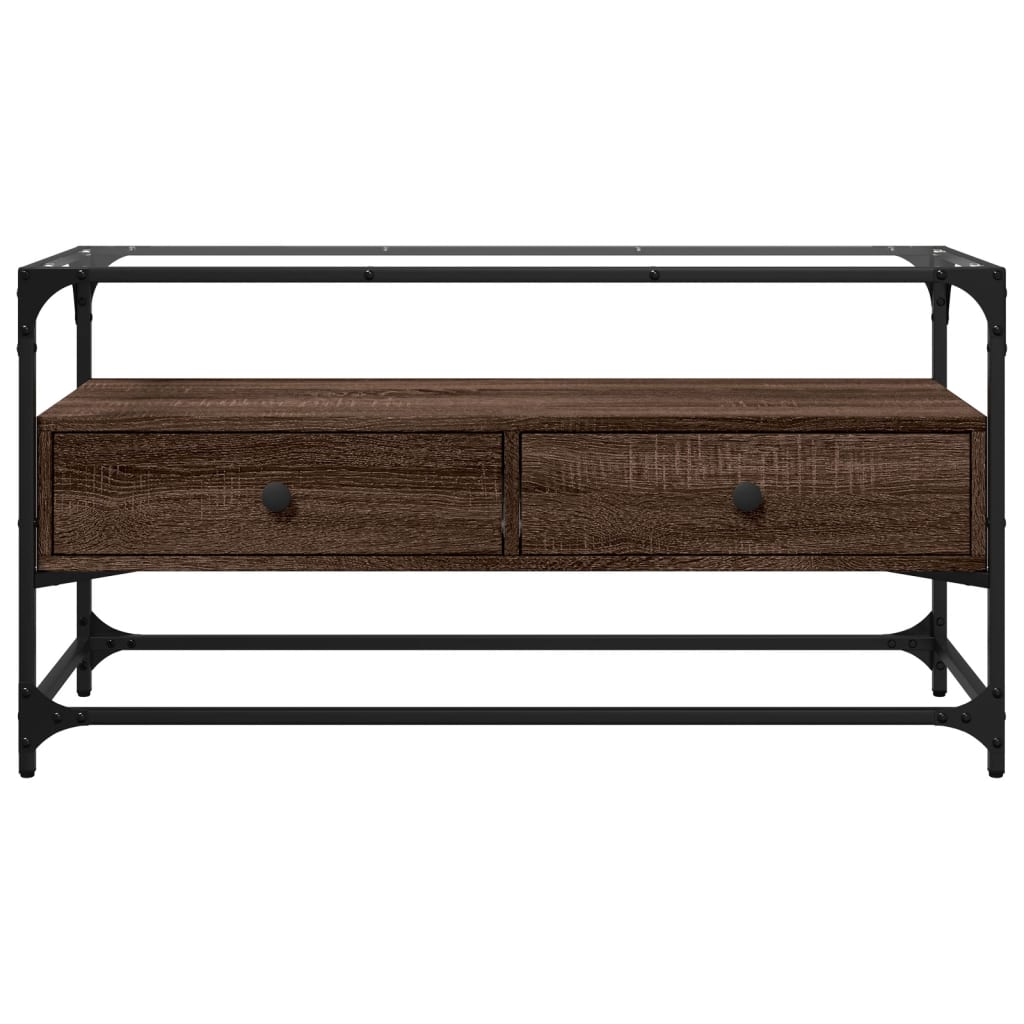 Meuble TV avec dessus en verre chêne marron bois d'ingénierie - XIOS