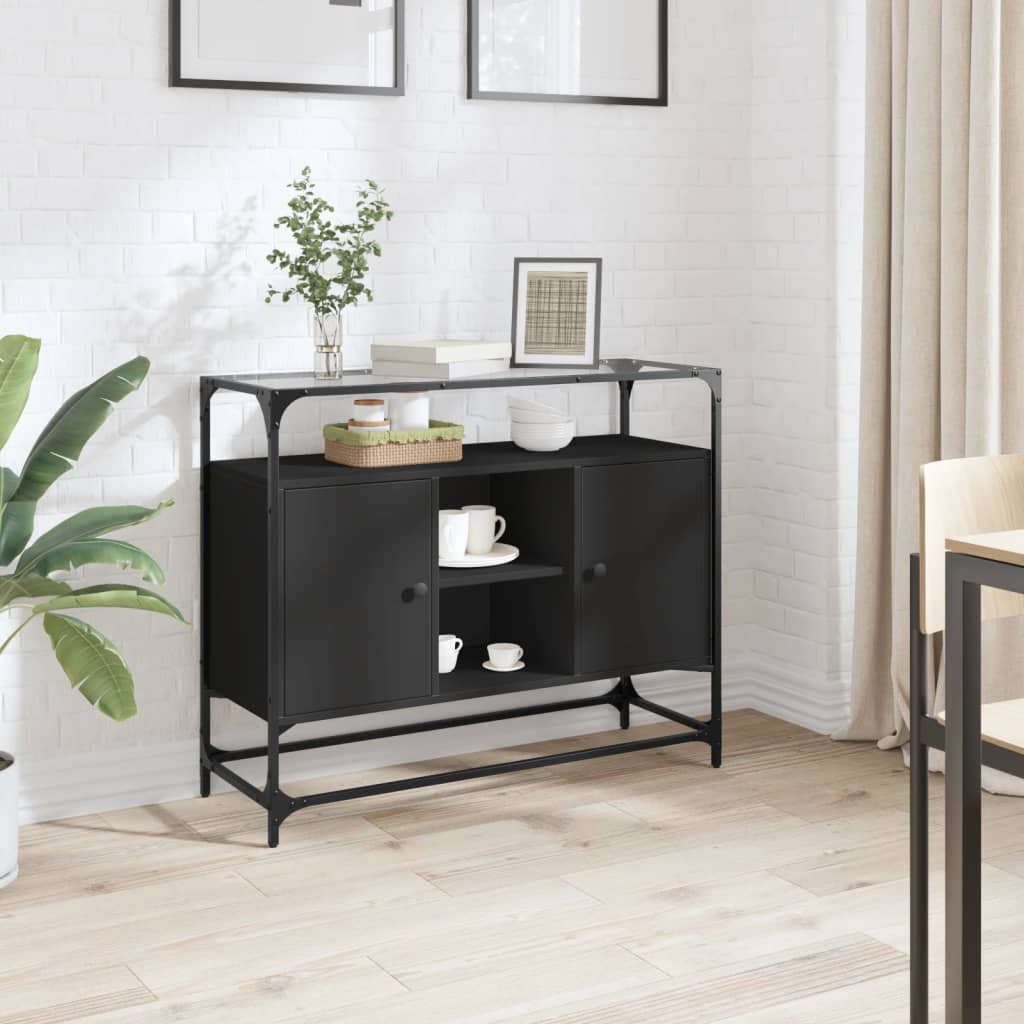 Buffet avec dessus en verre noir 98x35x81 cm bois d'ingénierie - XIOS