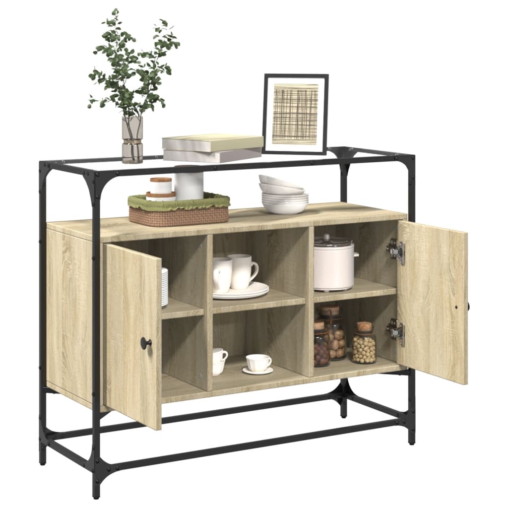 Buffet avec dessus en verre chêne sonoma bois d'ingénierie - XIOS