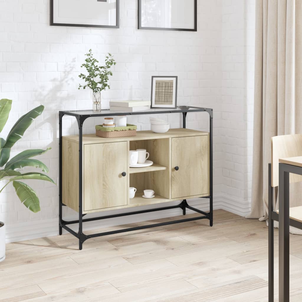 Buffet avec dessus en verre chêne sonoma bois d'ingénierie - XIOS