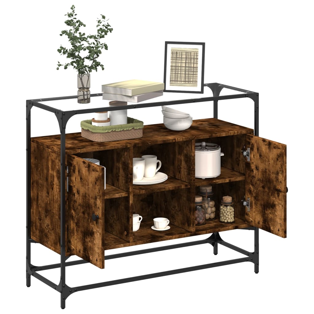 Buffet avec dessus en verre chêne fumé bois d'ingénierie - XIOS