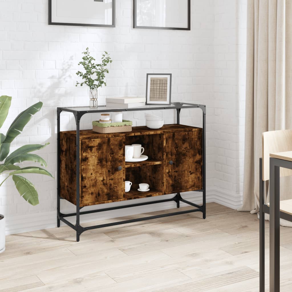 Buffet avec dessus en verre chêne fumé bois d'ingénierie - XIOS
