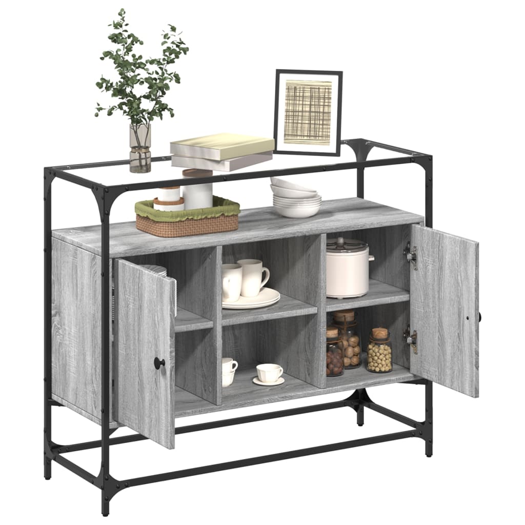 Buffet avec dessus en verre sonoma gris bois d'ingénierie - XIOS
