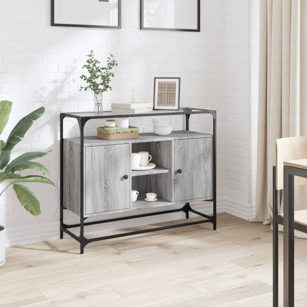 Buffet avec dessus en verre sonoma gris bois d'ingénierie - XIOS
