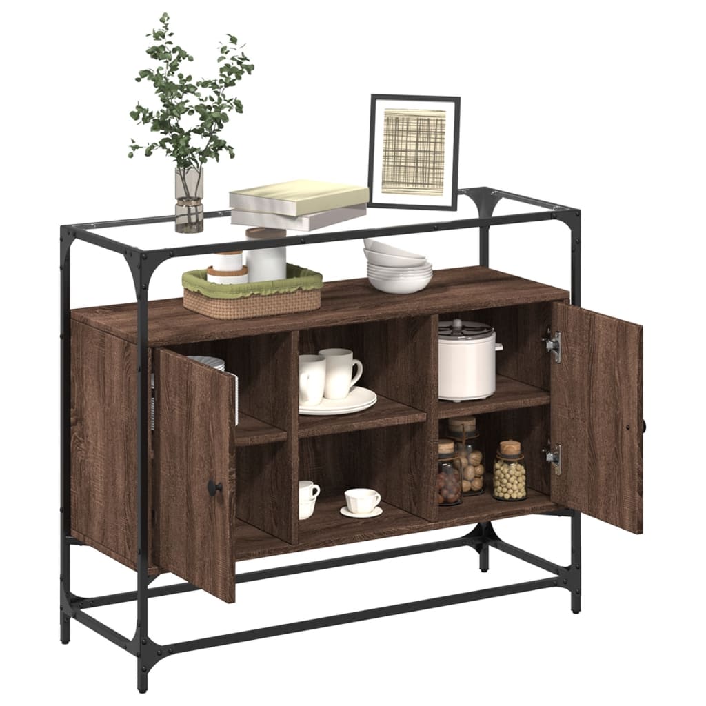 Buffet avec dessus en verre chêne marron bois d'ingénierie - XIOS