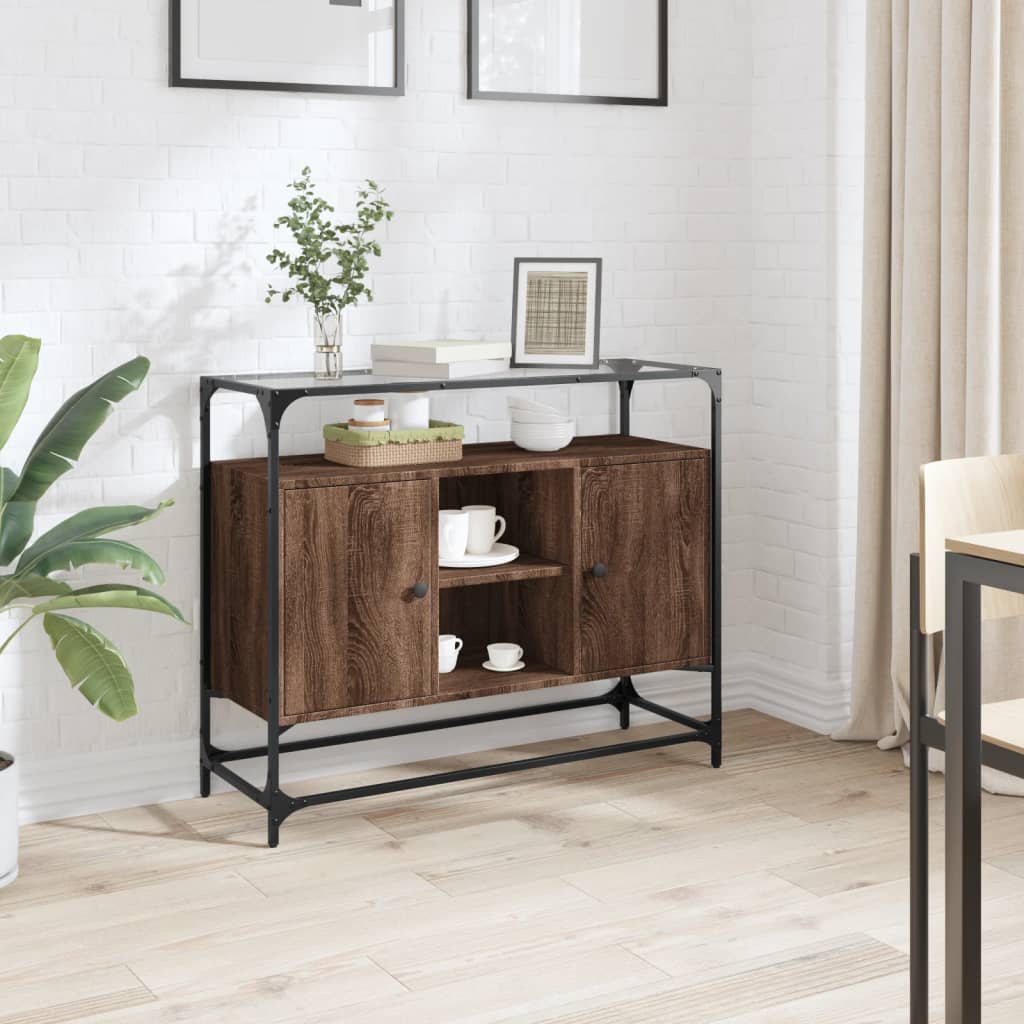 Buffet avec dessus en verre chêne marron bois d'ingénierie - XIOS