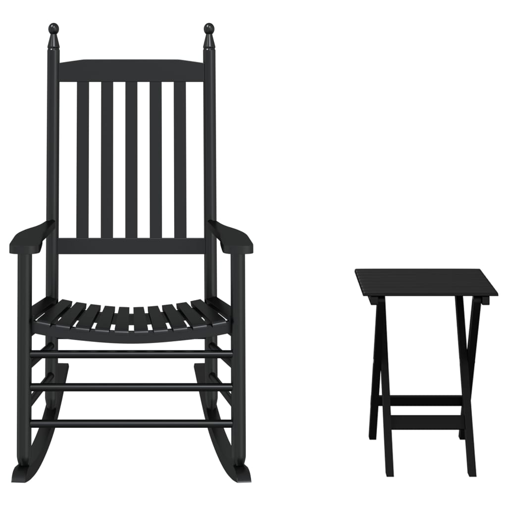 Chaise à bascule avec table pliable noir bois massif peuplier - XIOS