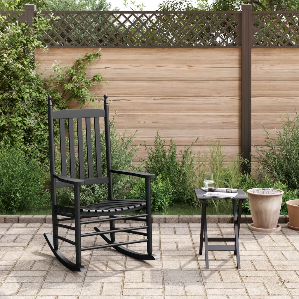 Chaise à bascule avec table pliable noir bois massif peuplier - XIOS