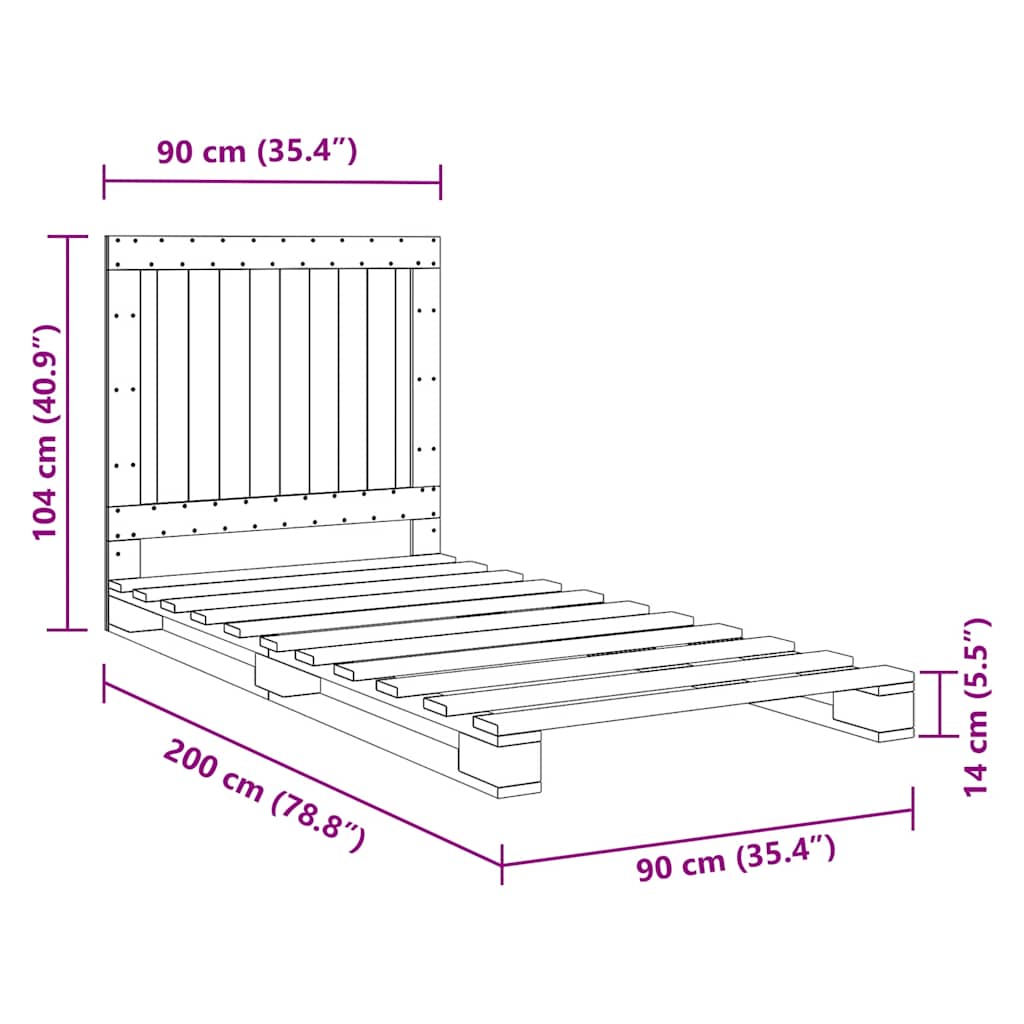 Cadre de lit sans matelas avec tête de lit 90x200cm bois massif - XIOS