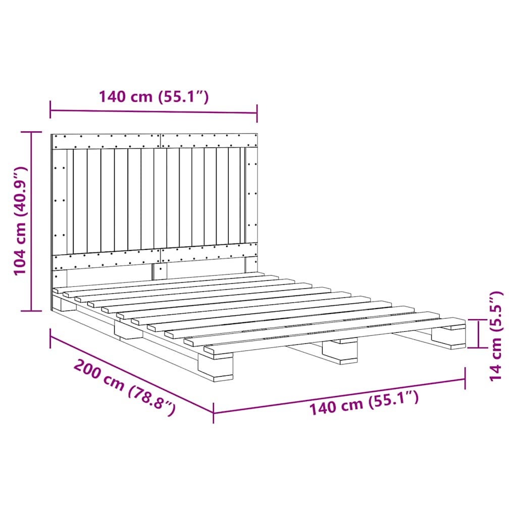 Cadre de lit sans matelas avec tête de lit bois massif - XIOS