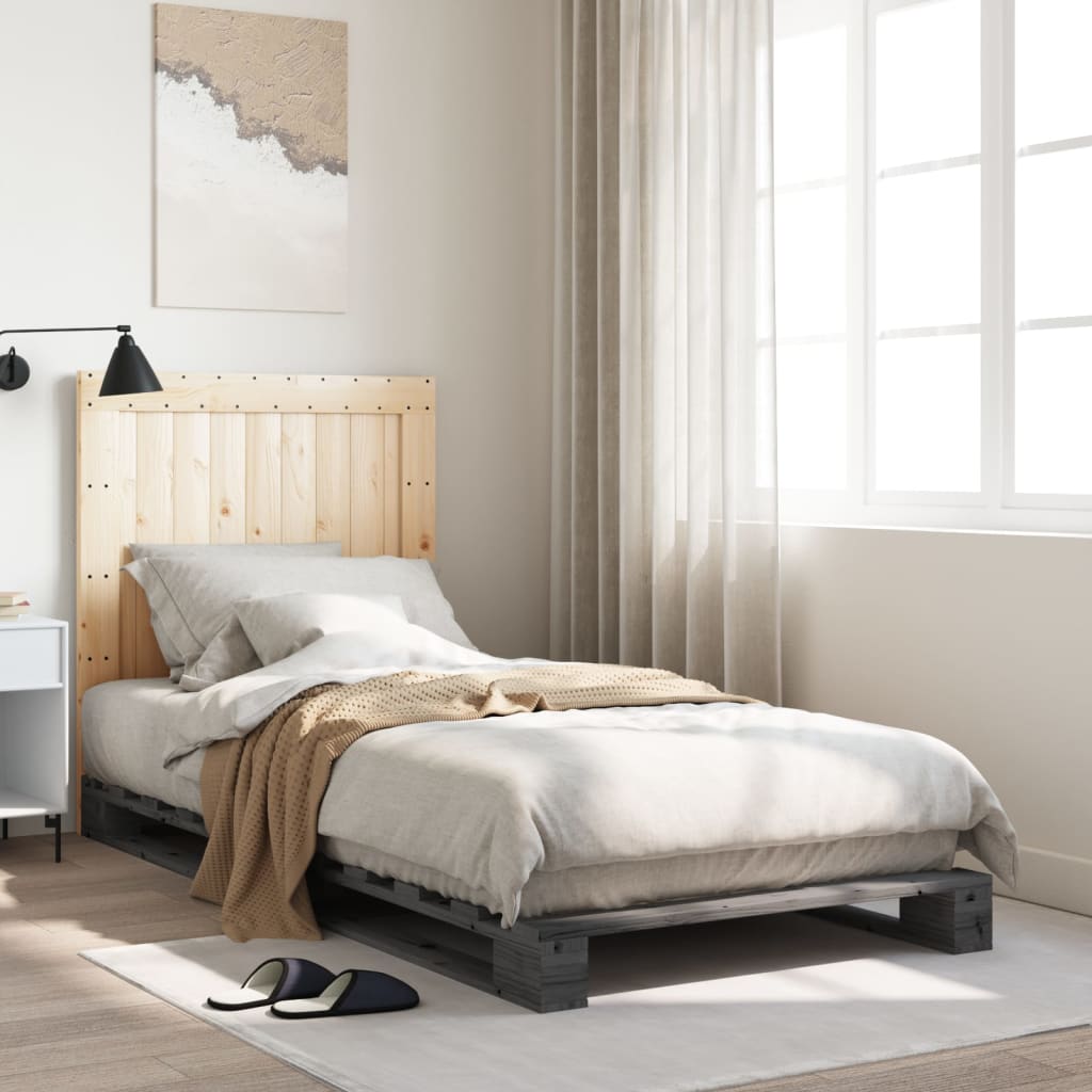 Cadre de lit sans matelas gris 90x200 cm bois de pin massif - XIOS