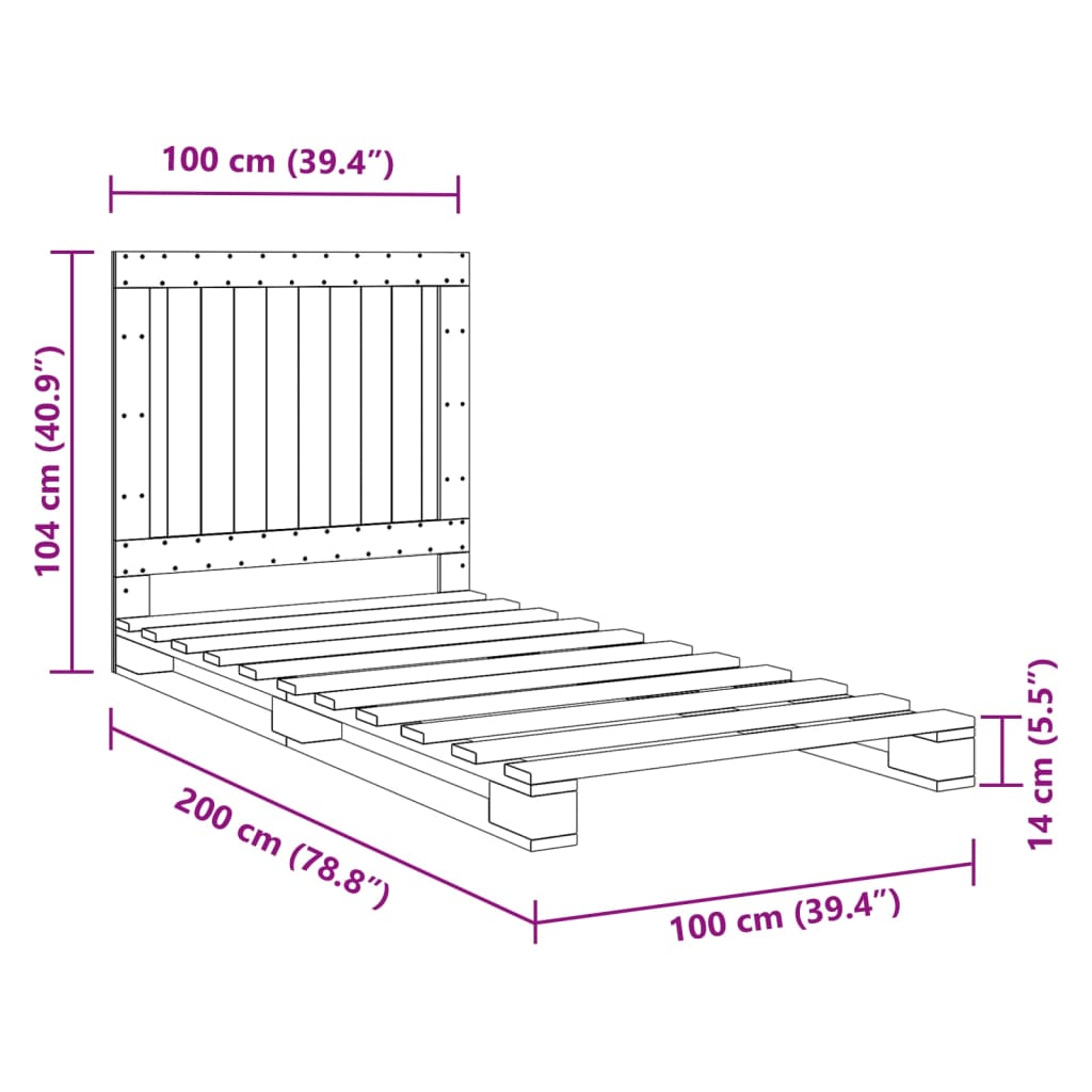 Cadre de lit sans matelas gris 100x200 cm bois massif de pin - XIOS