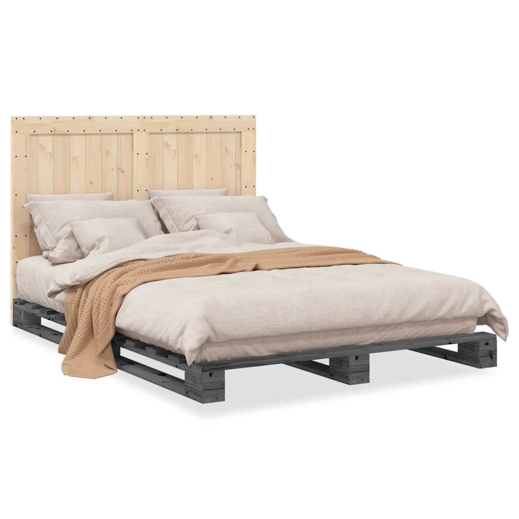 Cadre de lit sans matelas gris 140x200 cm bois massif de pin - XIOS