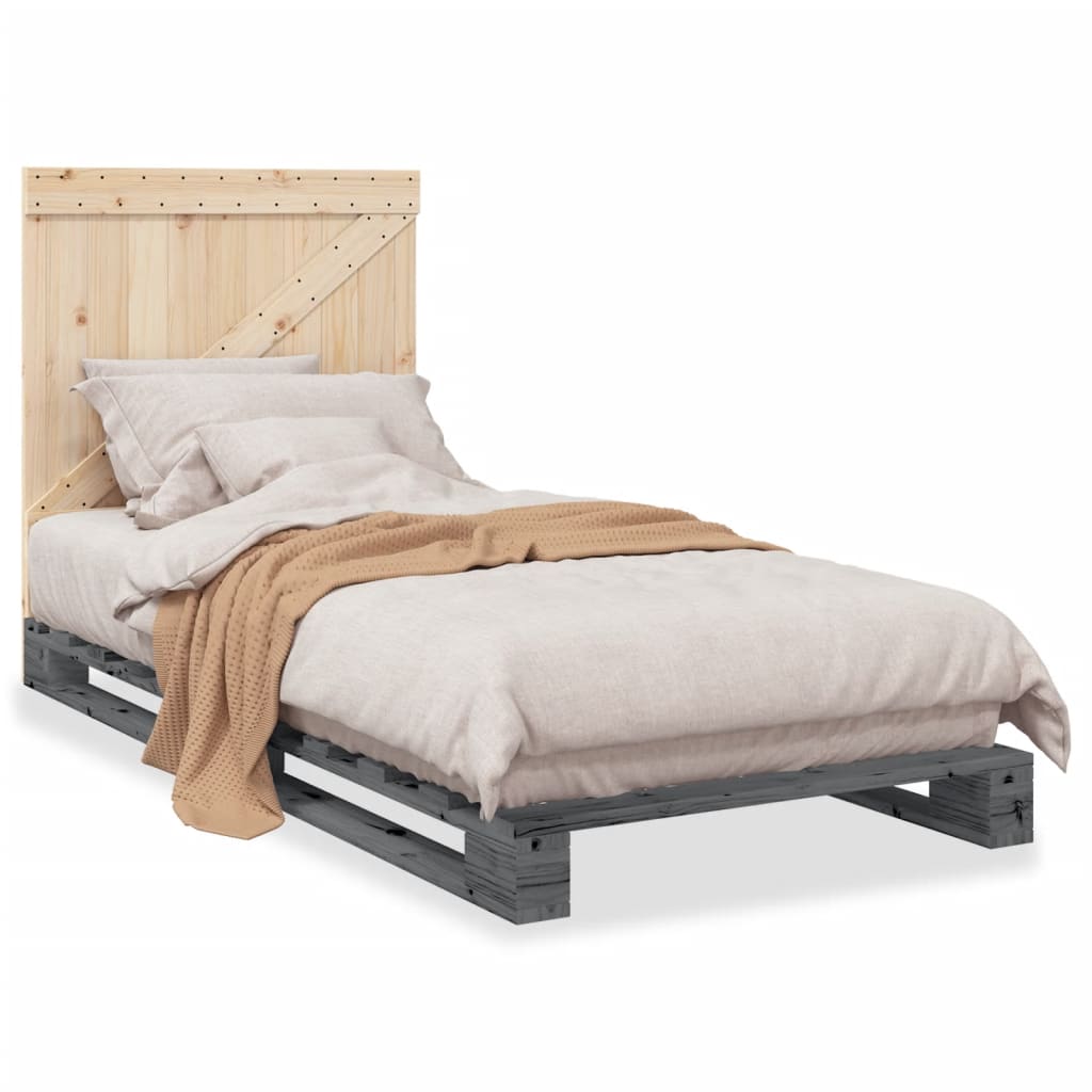 Cadre de lit sans matelas gris 90x200 cm bois de pin massif - XIOS