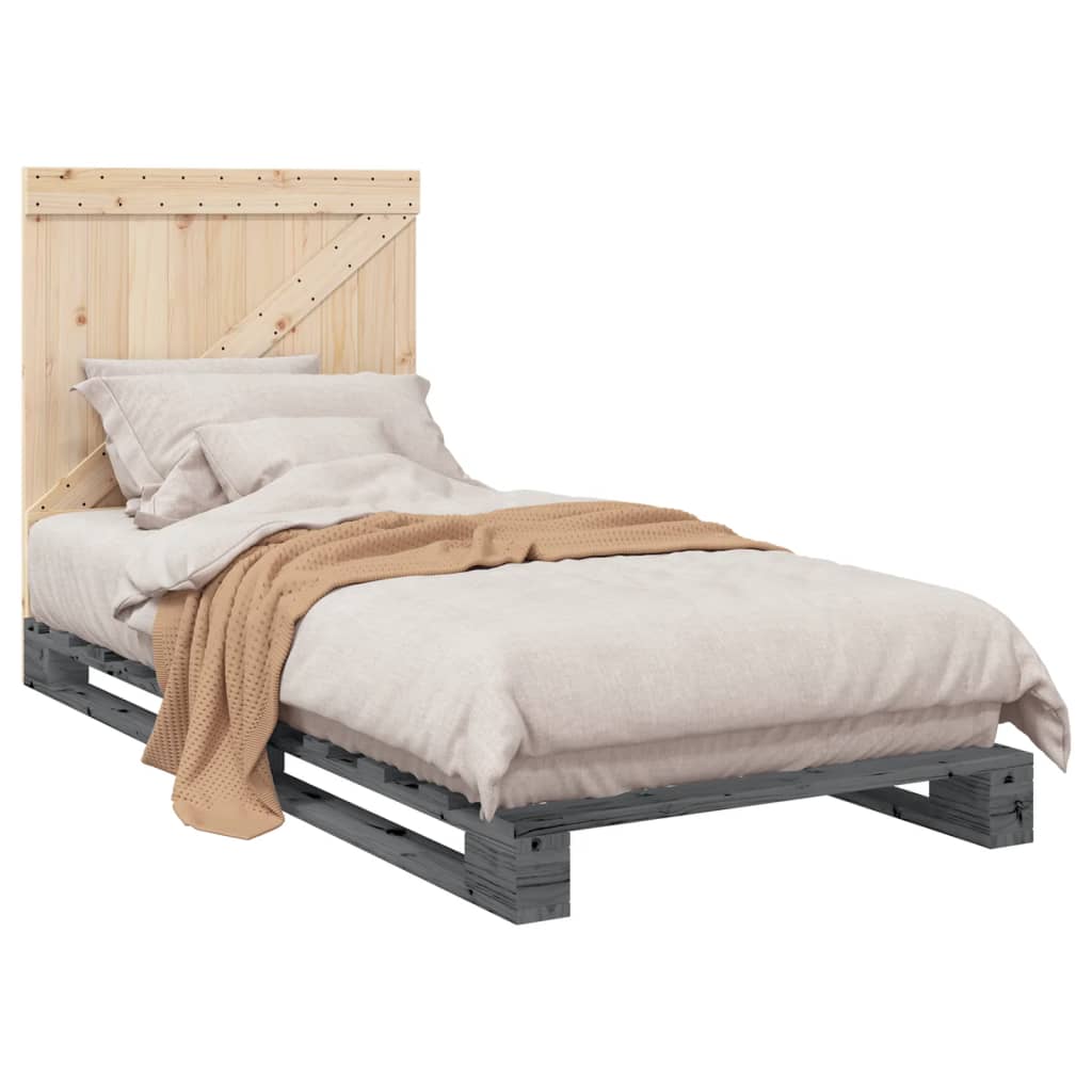 Cadre de lit sans matelas gris 90x200 cm bois de pin massif - XIOS