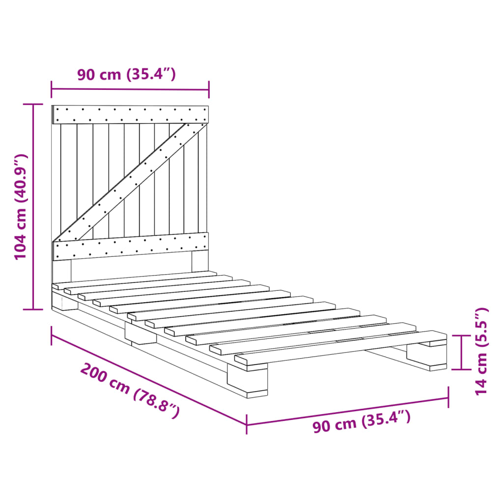 Cadre de lit sans matelas gris 90x200 cm bois de pin massif - XIOS