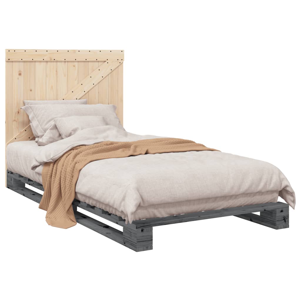 Cadre de lit sans matelas gris 100x200 cm bois massif de pin - XIOS