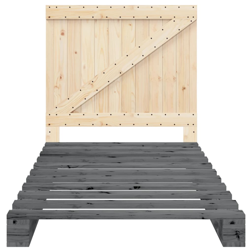 Cadre de lit sans matelas gris 100x200 cm bois massif de pin - XIOS