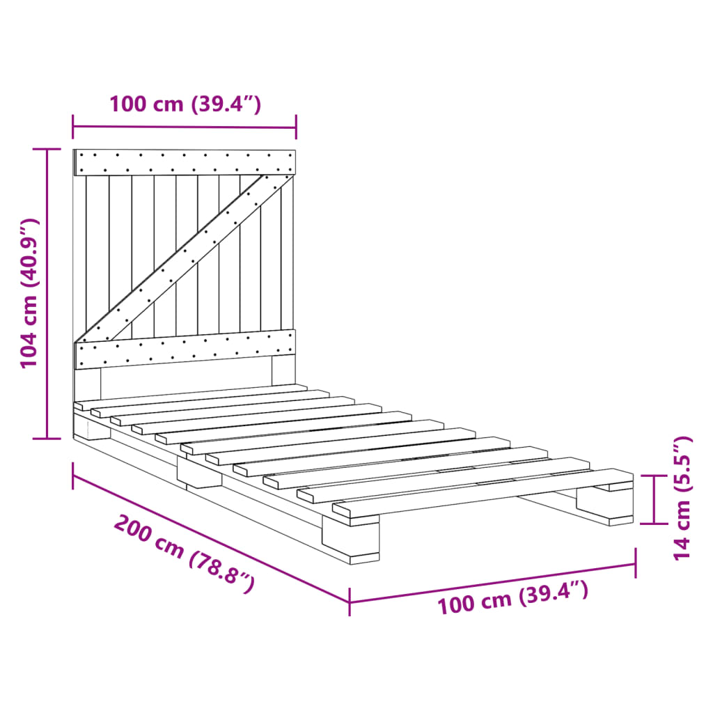 Cadre de lit sans matelas gris 100x200 cm bois massif de pin - XIOS