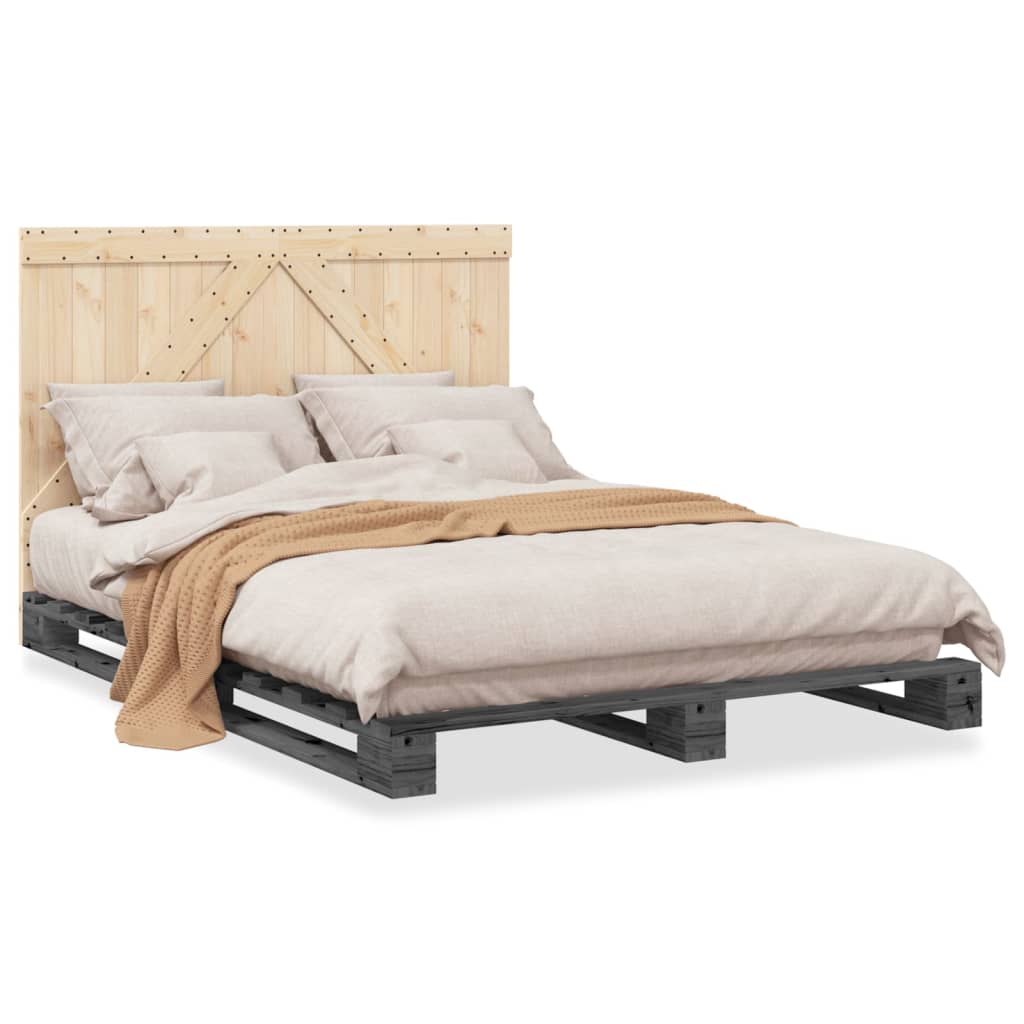 Cadre de lit sans matelas gris 140x200 cm bois massif de pin - XIOS