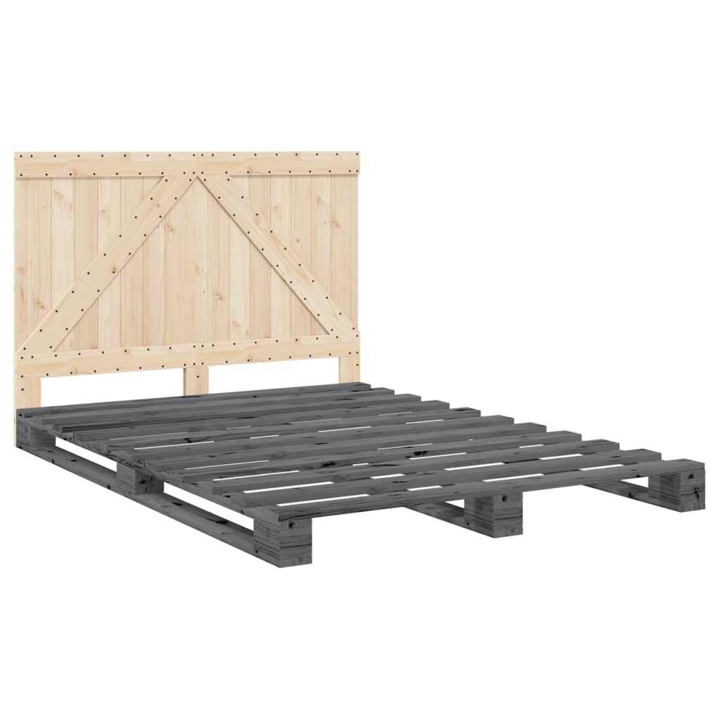 Cadre de lit sans matelas gris 140x200 cm bois massif de pin - XIOS