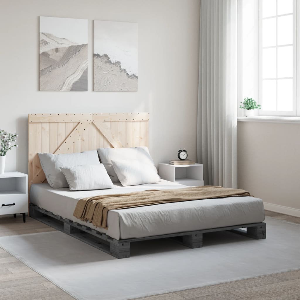 Cadre de lit sans matelas gris 140x200 cm bois massif de pin - XIOS